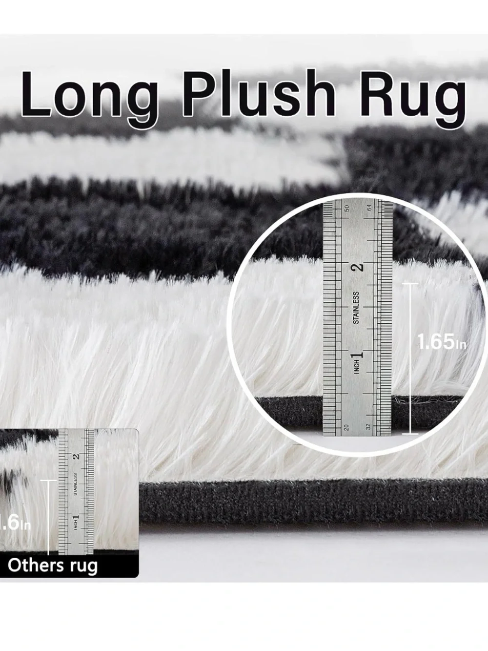 Plush Black and White Diamond Shag Area Rug - Home Accents